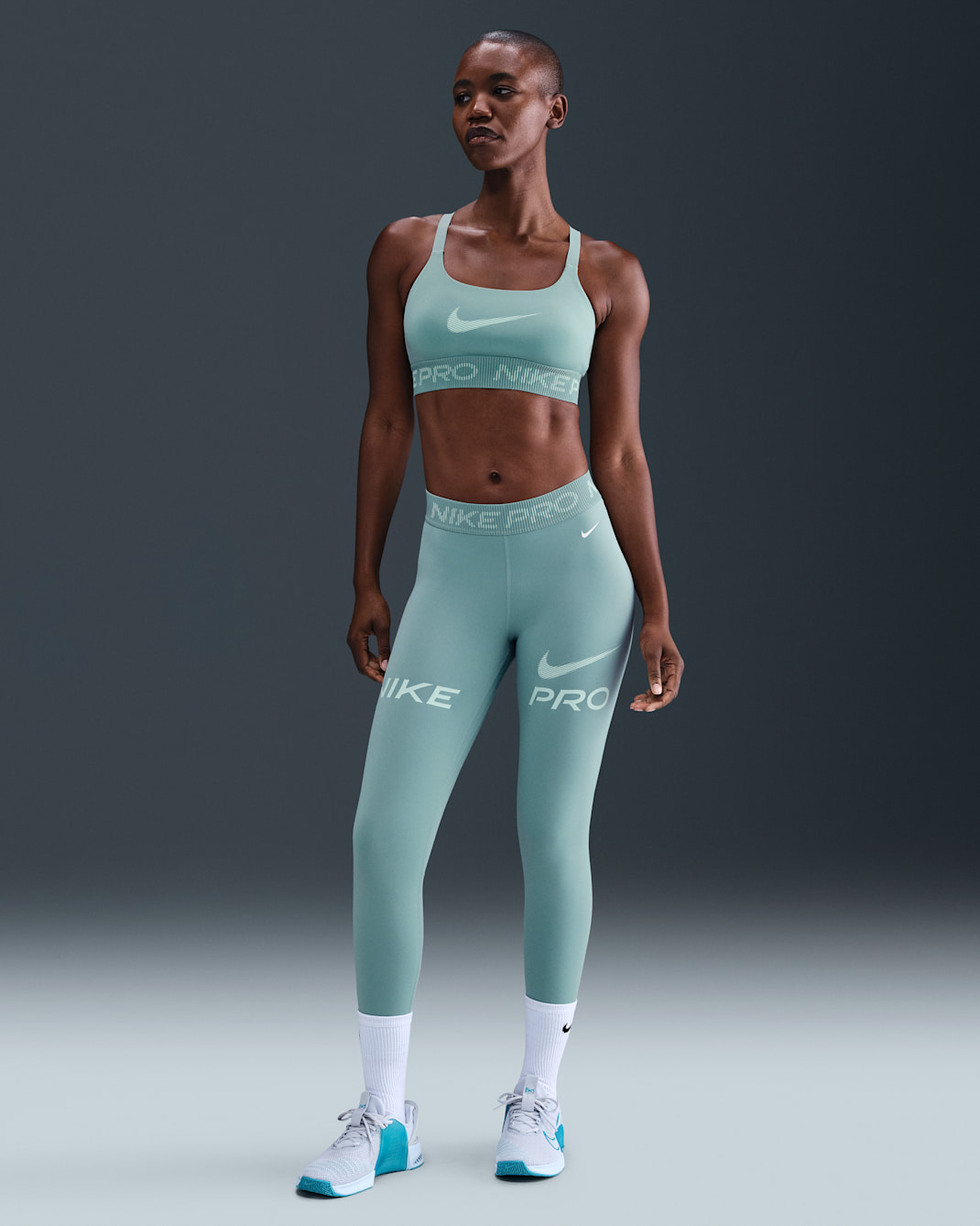 Nike Pro Women's Mid-Rise 7/8 Mesh-Panel Graphic Leggings - Cannon/Mint Foam/White