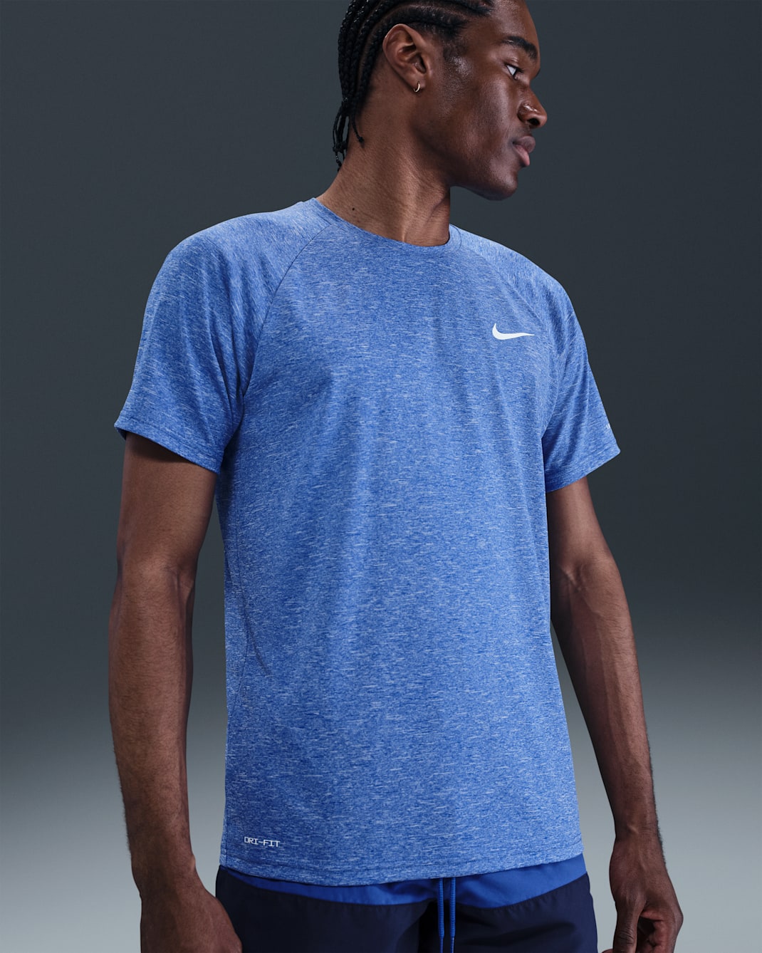 Camiseta Hydroguard de natación de manga corta de tela jaspeada para hombre Nike - Royal juego/Blanco