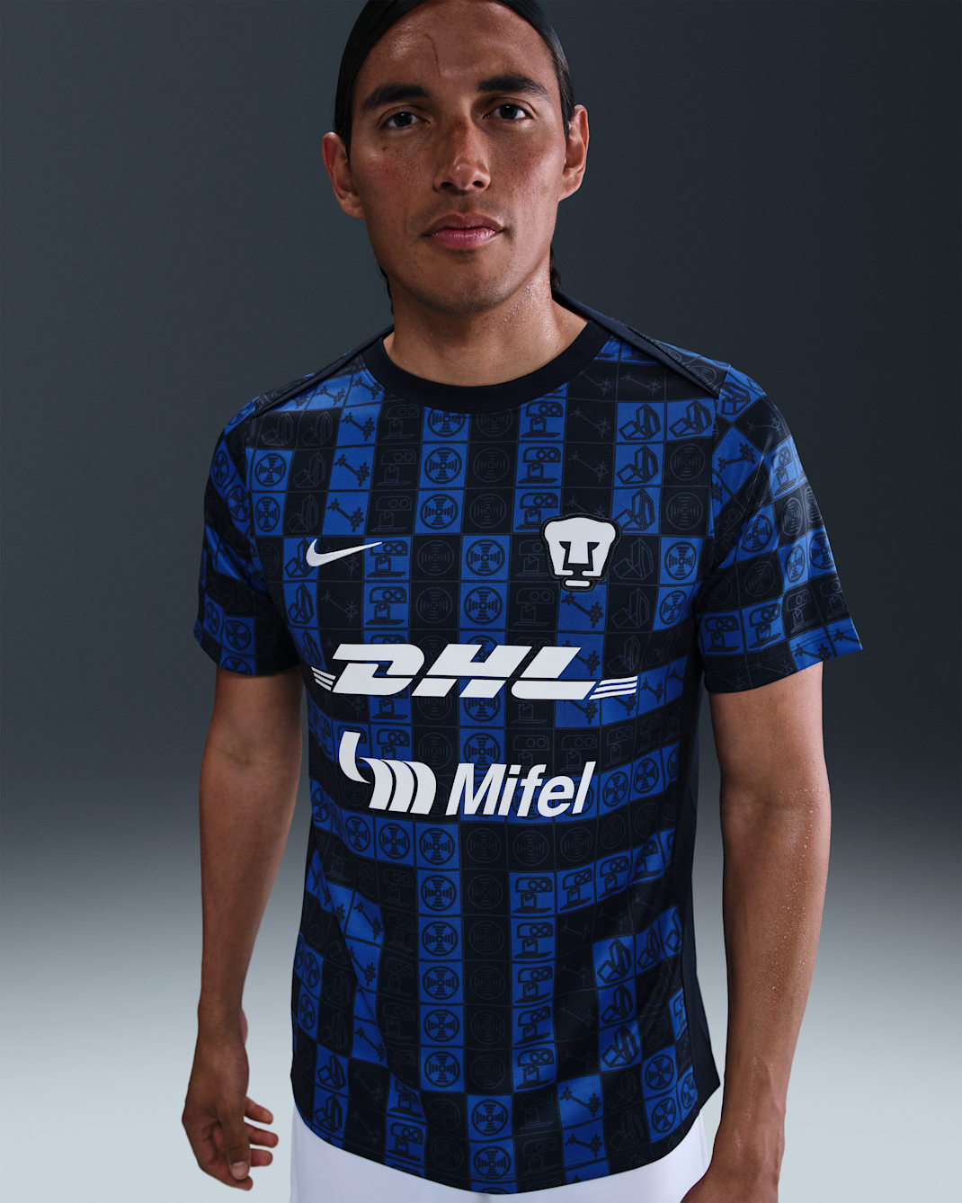 Pumas UNAM Academy Pro Men's Nike Dri-FIT Soccer Pre-Match Short-Sleeve Top - Obsidian/White