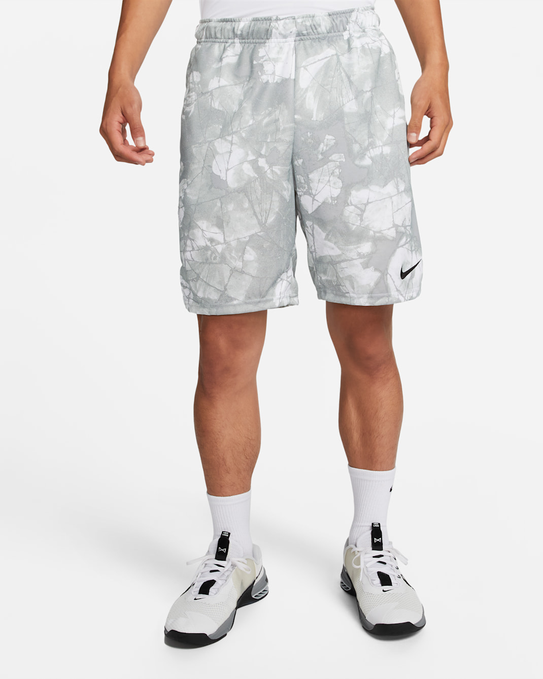 Nike Dri-FIT Men's Knit Print Fitness Shorts - Light Smoke Grey/Light Smoke Grey/Black