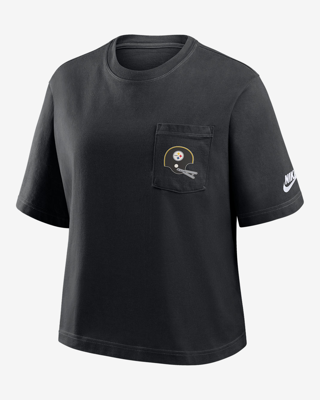 Playera Nike de la NFL para mujer Pittsburgh Steelers Rewind Pocket Boxy - Negro