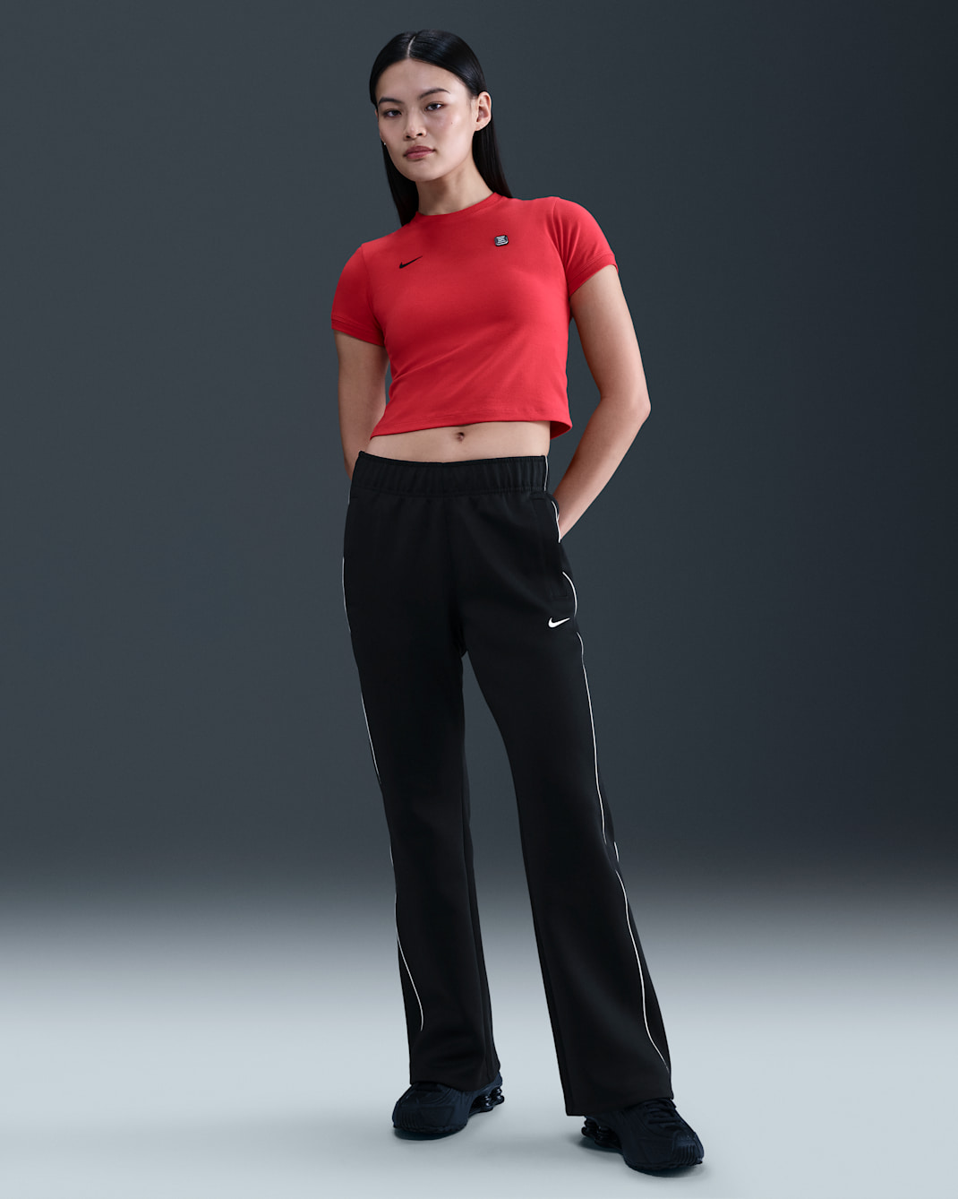 나이키 스포츠웨어 윈드러너 여성 슬림 미드라이즈 니트 팬츠 - 블랙/세일/세일