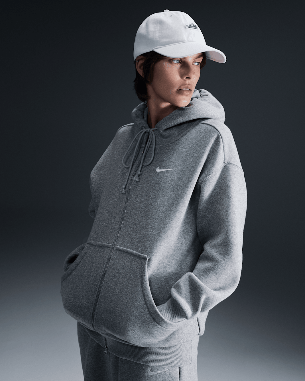 Nike Sportswear Phoenix Fleece Women's Oversized Full-Zip Hoodie - Dark Grey Heather/Sail