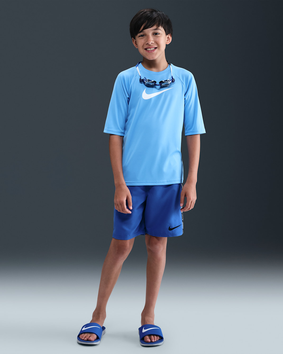 나이키 스윔 로고 테이프 랩 남아 7인치 발리 쇼츠 - 게임 로얄/블랙