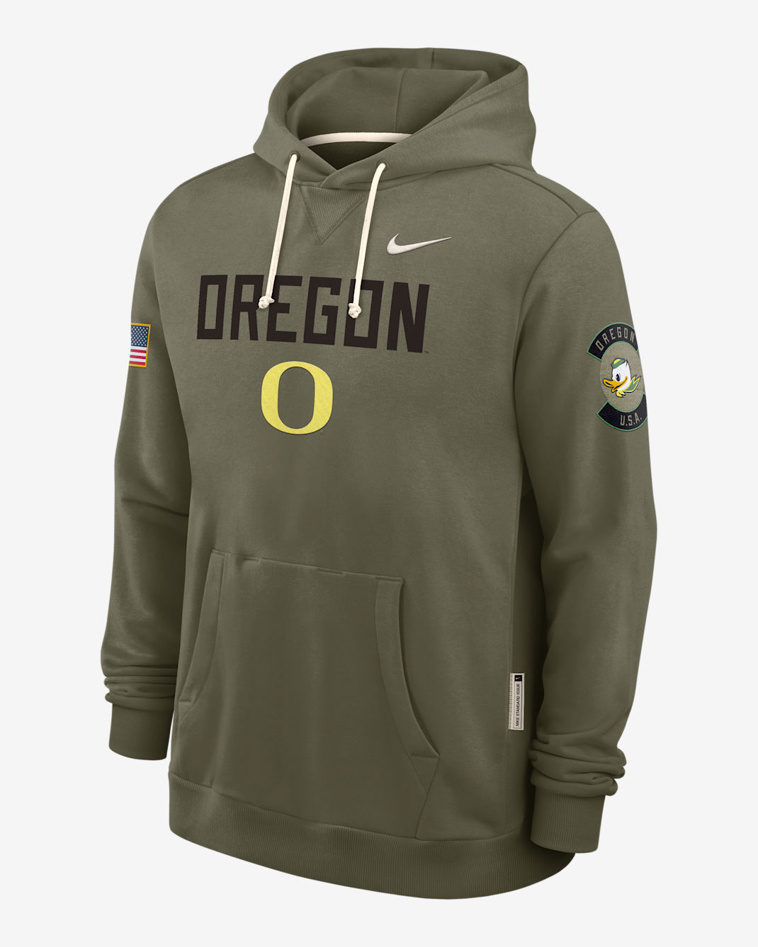 Sudadera con gorro sin cierre universitaria Nike Dri-FIT para hombre Oregon 2025 Military Appreciation - Oliva