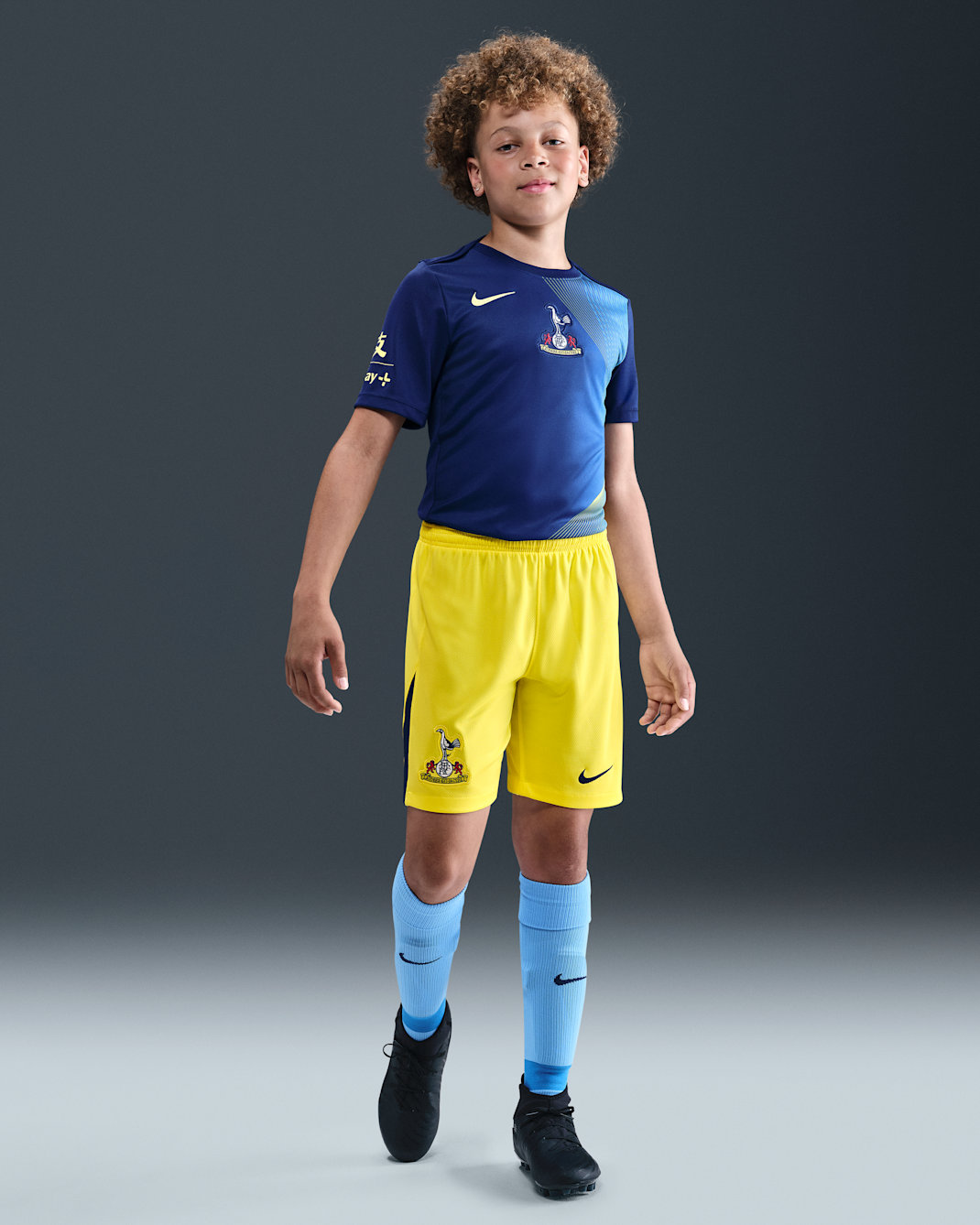 Tottenham Hotspur 2025/26 Stadium Third Nike Dri-FIT Total 90 Replika-Fußballshorts (ältere Kinder) - Dynamic Yellow/Blue Void/Blue Void