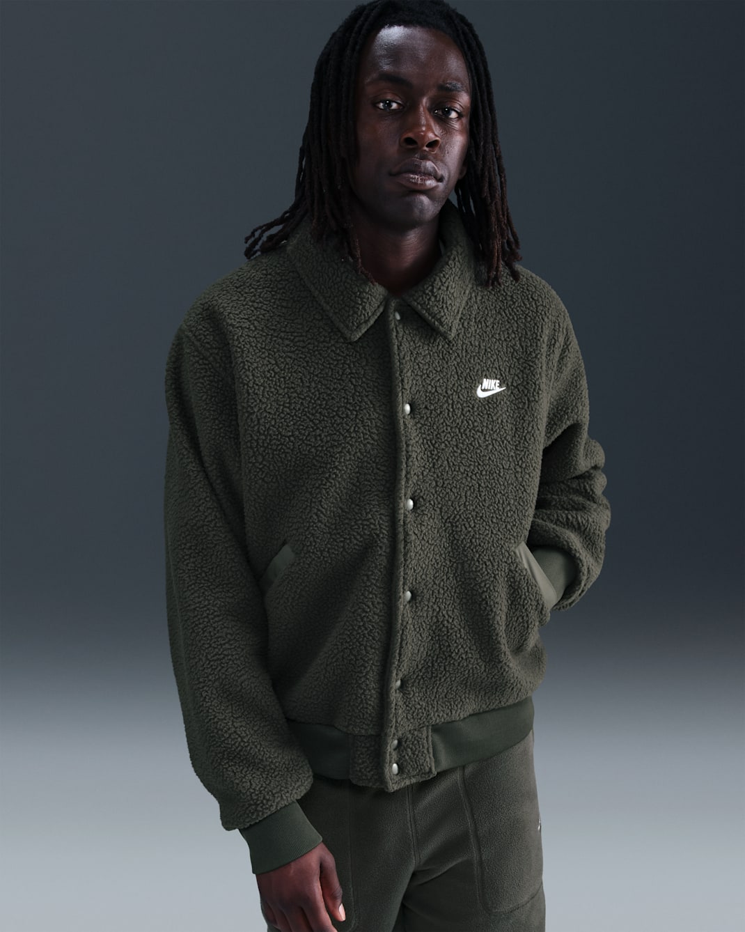 Nike Sportswear Club Men's High-Pile Fleece Coaches Jacket - Sequoia/White