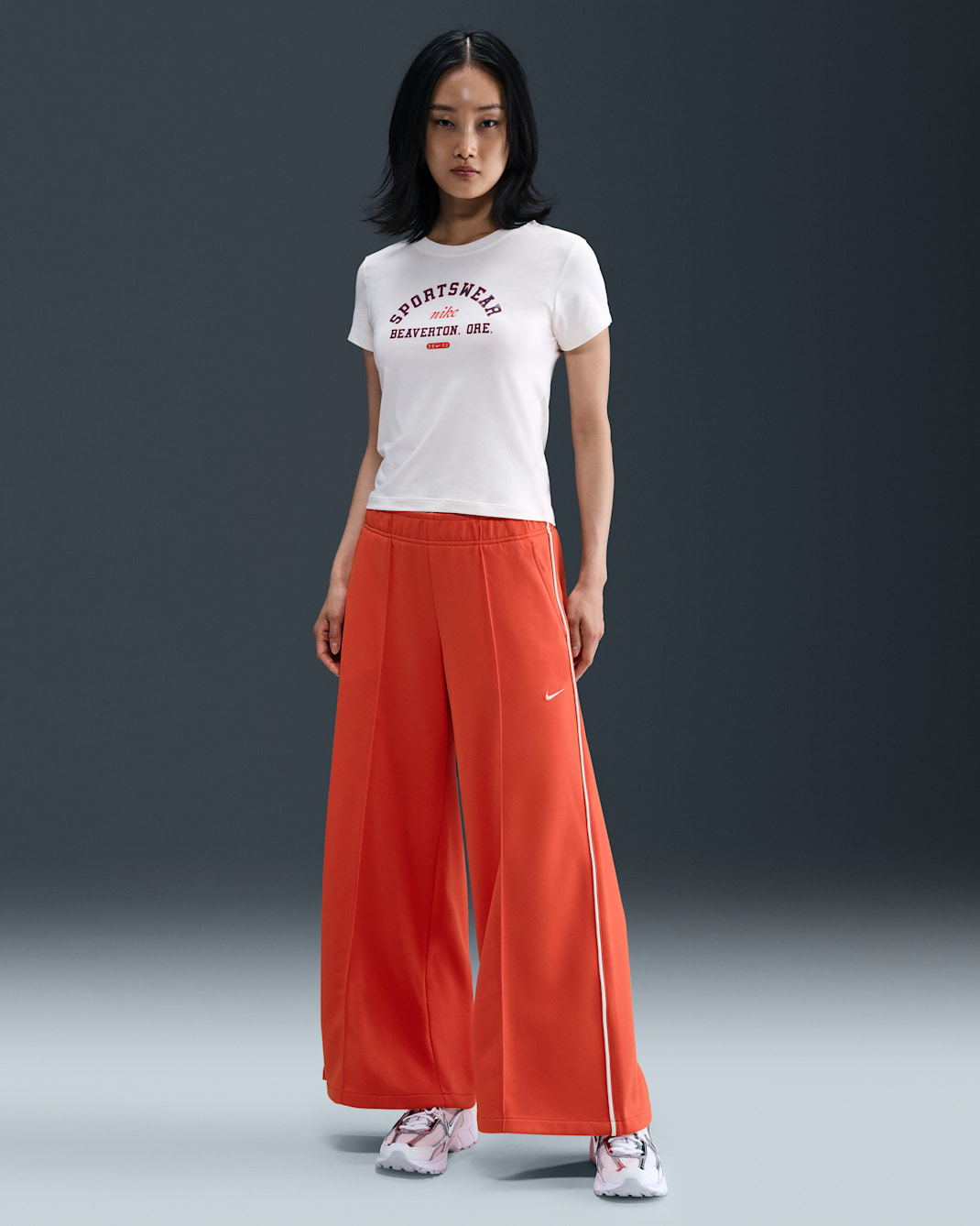 Nike Sportswear Women's Mid-Rise Wide-Leg Tracksuit Bottoms - Picante Red/Sail/Sail