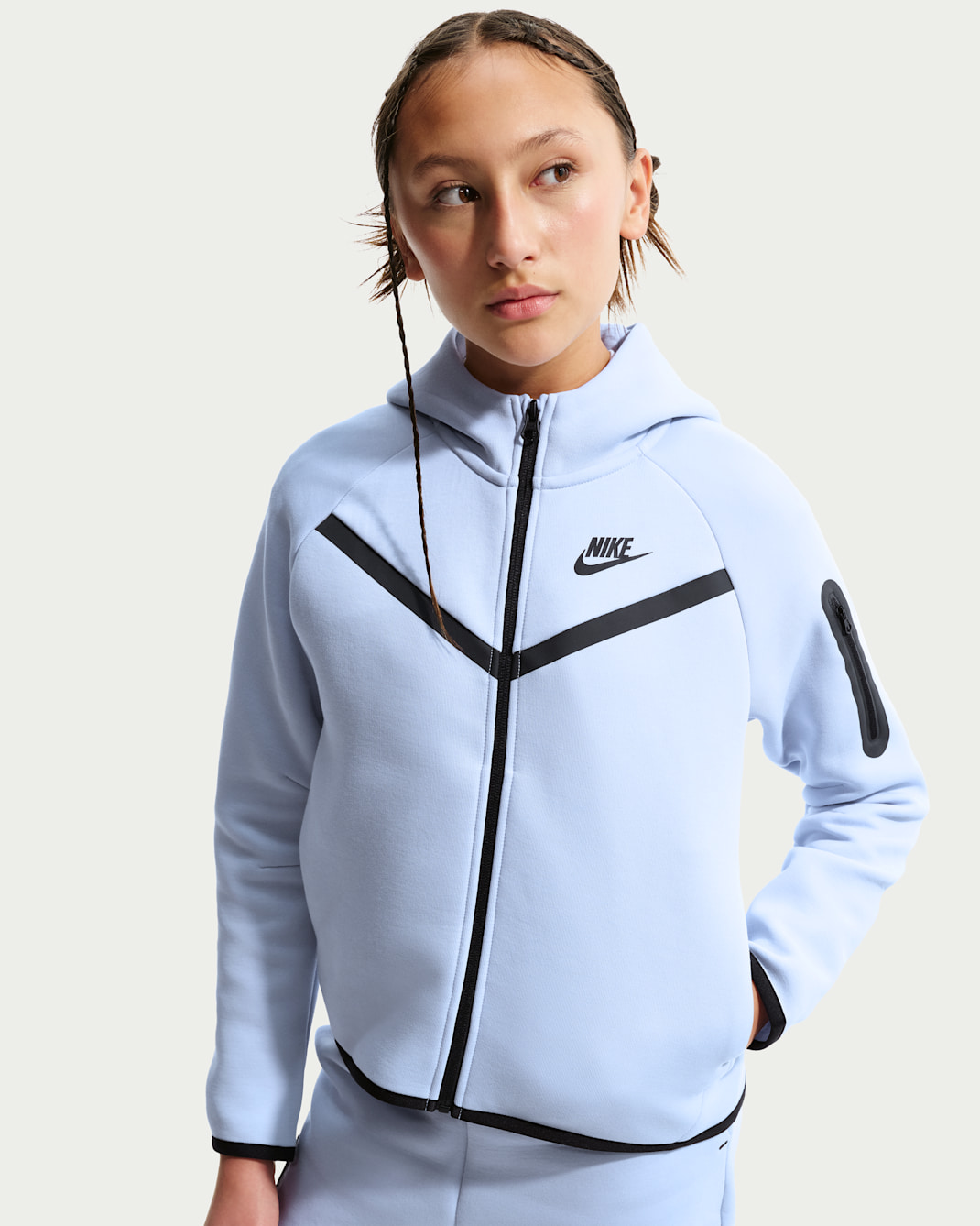 Nike Sportswear Tech Fleece hettejakke til jente - Ghost/Svart/Svart