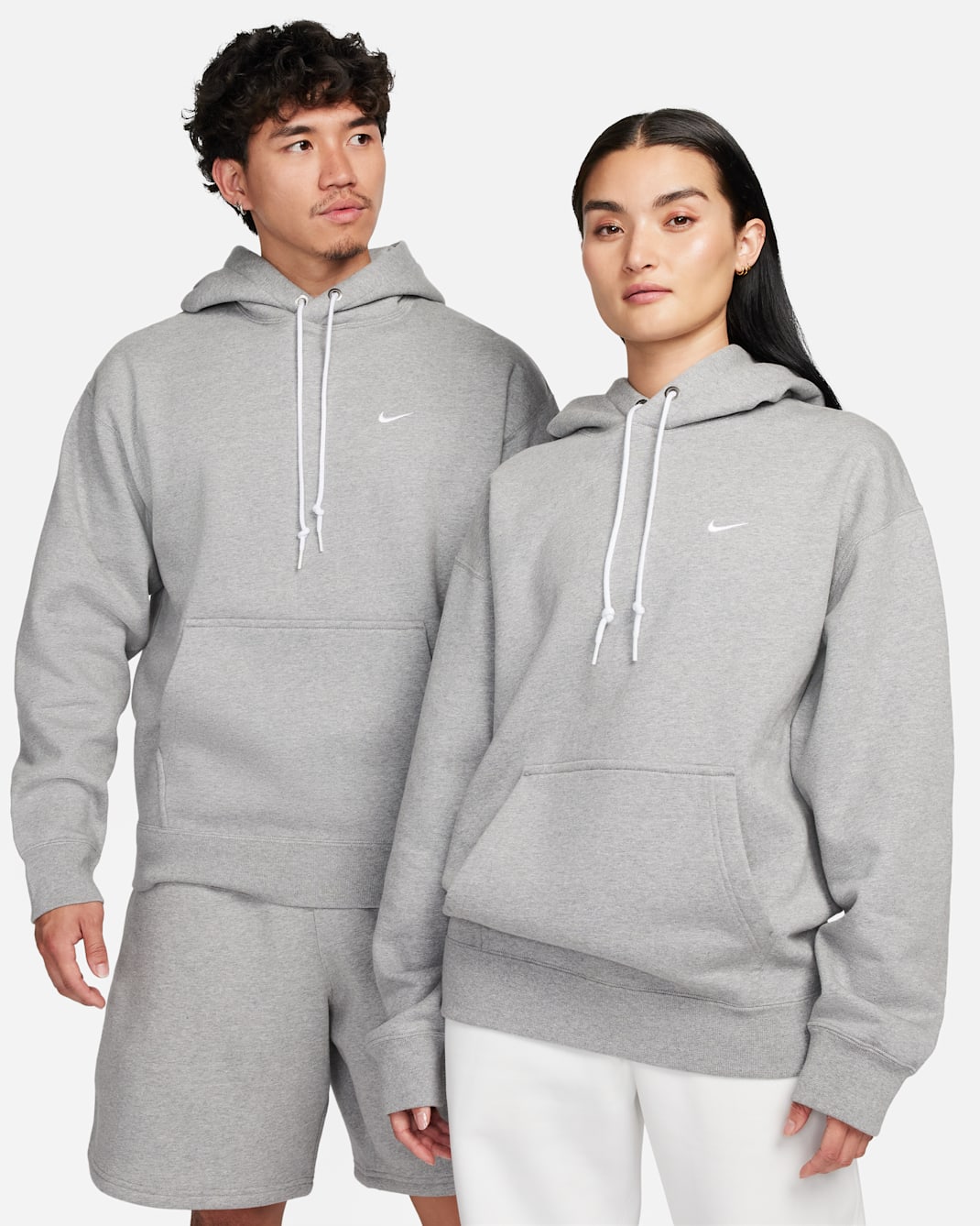 Nike Solo Swoosh Men's Fleece Pullover Hoodie - Dark Grey Heather/White