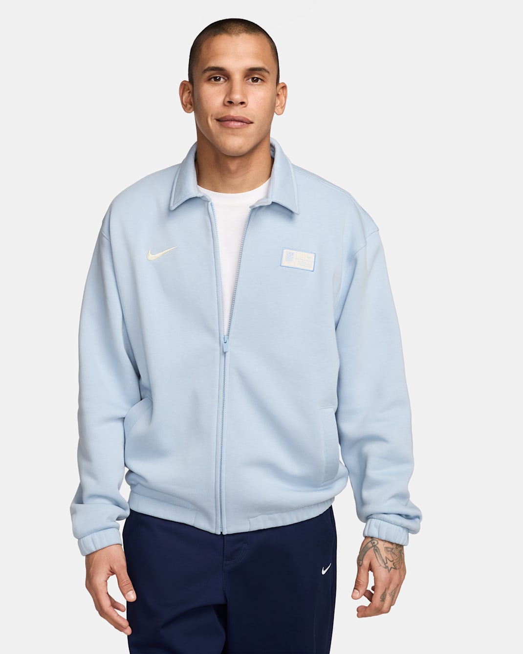 USMNT Club Men's Nike Soccer Harrington Jacket - Light Armory Blue/Coconut Milk