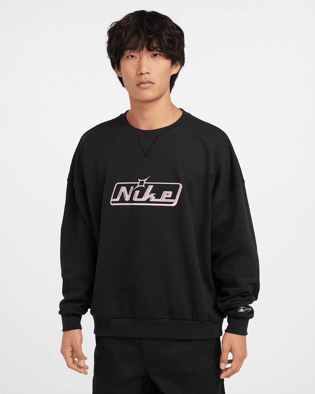 Nike Club Men's Oversized Crew-Neck Sweatshirt - Black/Pink Glaze