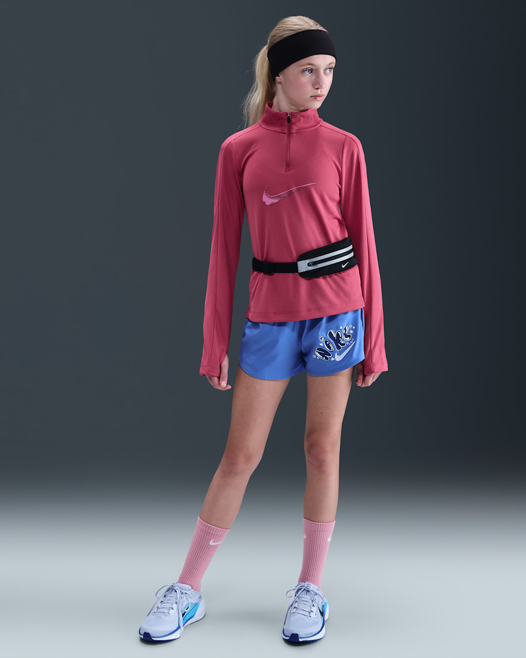 Nike One Big Kids' (Girls') Woven High-Waisted Shorts - Comet Blue/White