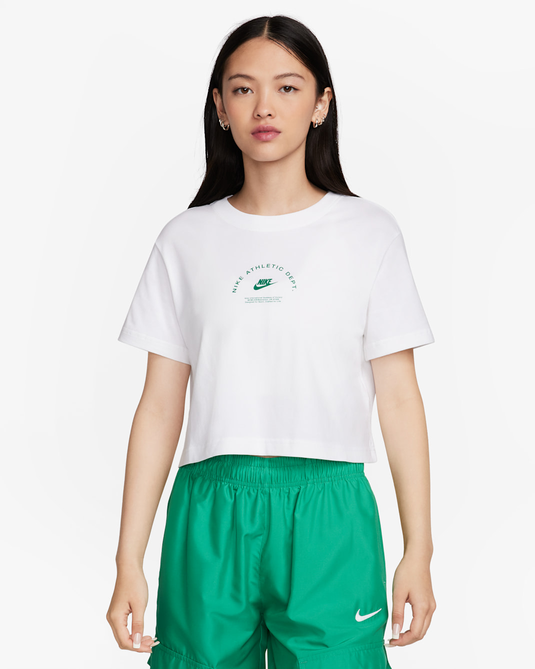 Nike Sportswear Women's Short-Sleeve Crop Top - White/Malachite/Black