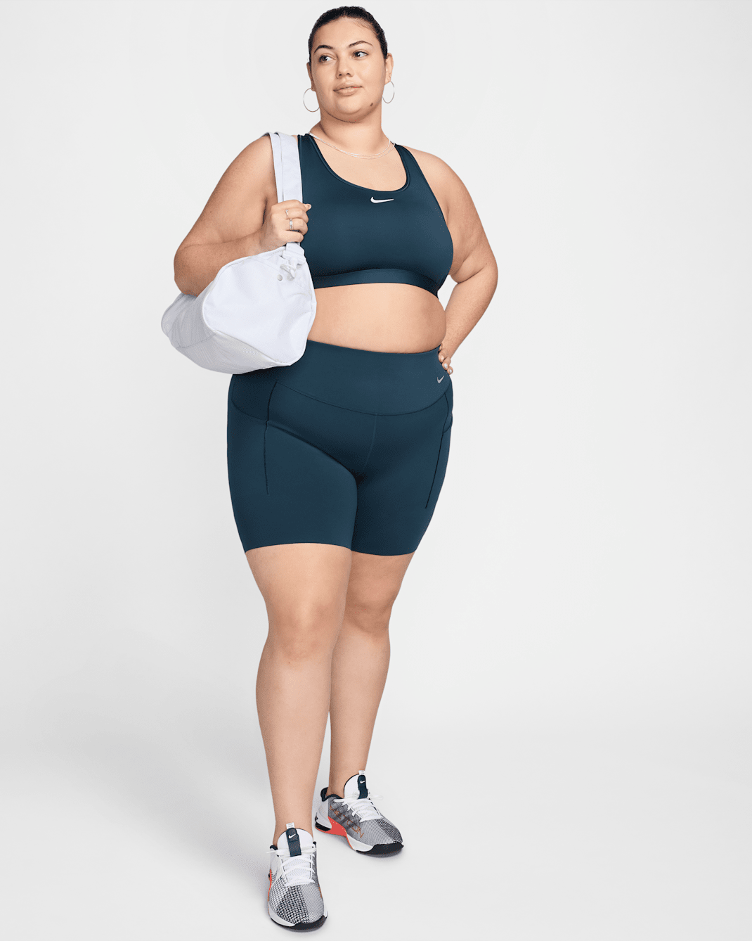 Nike Universa Women's High-Waisted 20.5cm (approx.) Biker Shorts with No Front Seam (Plus Size) - Armoury Navy/Black