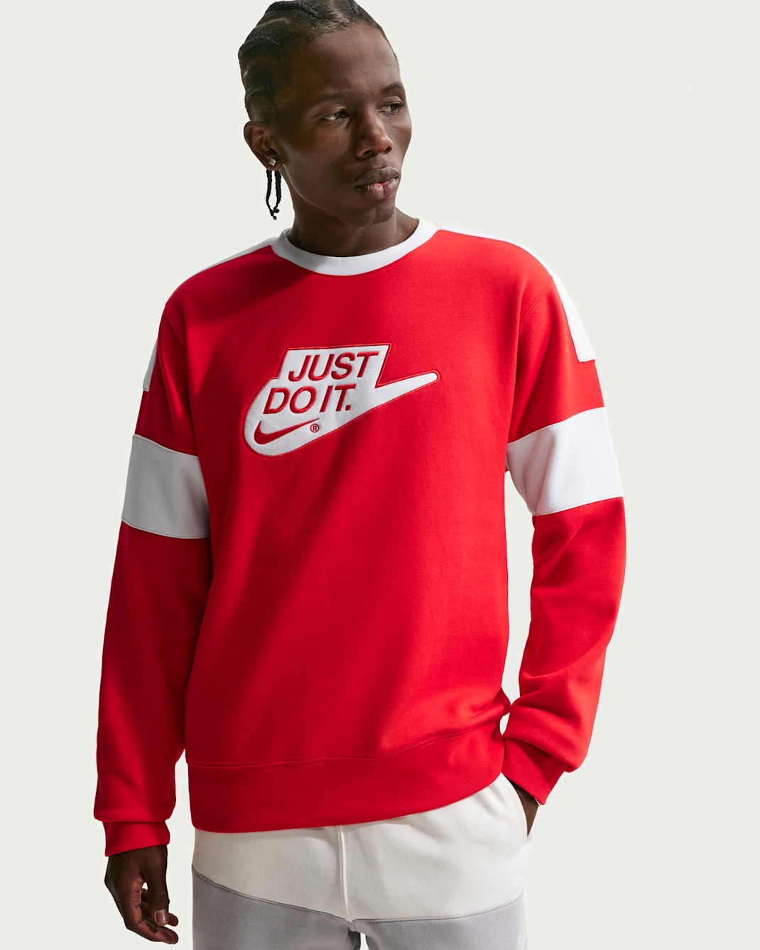 Nike Sportswear Club Men's Fleece Crew-Neck Sweatshirt - University Red/White/White