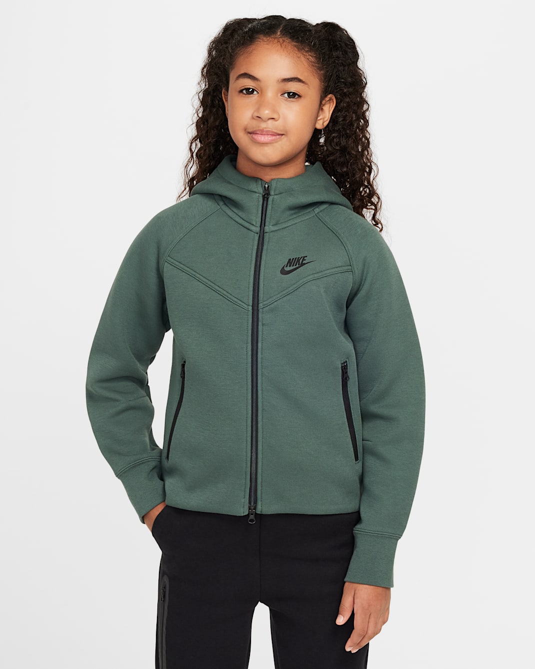 Sudadera con gorro de cierre completo para niñas talla grande Nike Sportswear Tech Fleece - Verde vintage/Negro/Negro