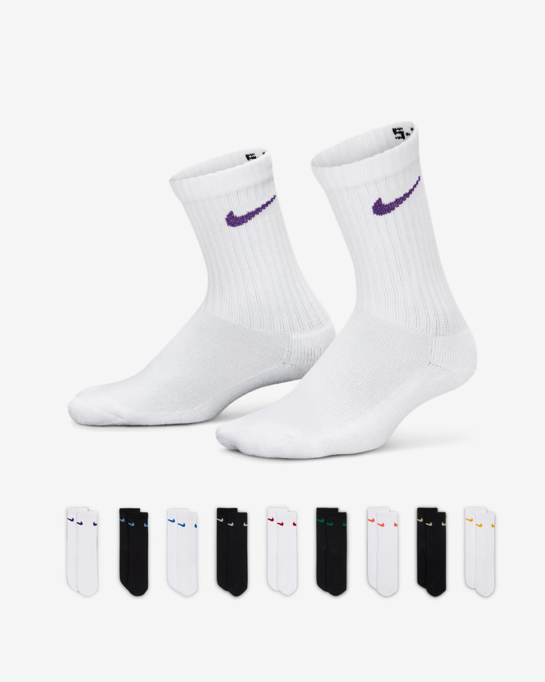 Nike Younger Kids' Holiday Crew Boxed Set (9 Pairs) - White/Black