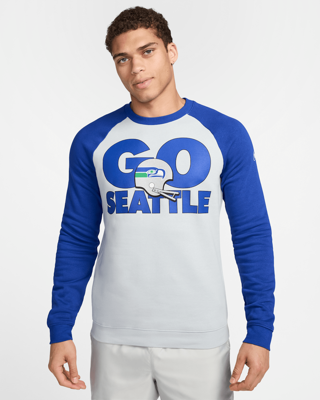Sweatshirt Nike Historic Raglan (NFL Seahawks) para homem - Prateado Field/Old Royal/Old Royal