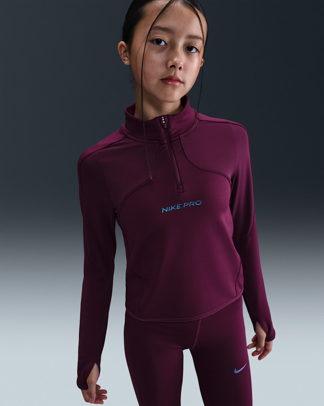 ナイキ プロ ジュニア (ガールズ) Therma-FIT 1/2ジップ ロングスリーブ トップ - ボルドー