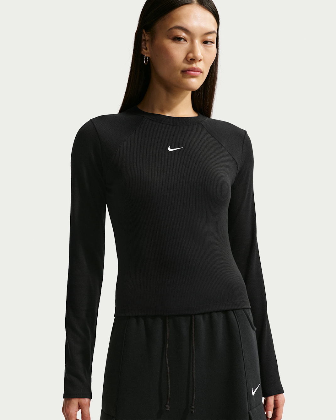 Haut à manches longues ajusté et côtelé Nike Sportswear Chill Knit pour femme - Noir/Sail