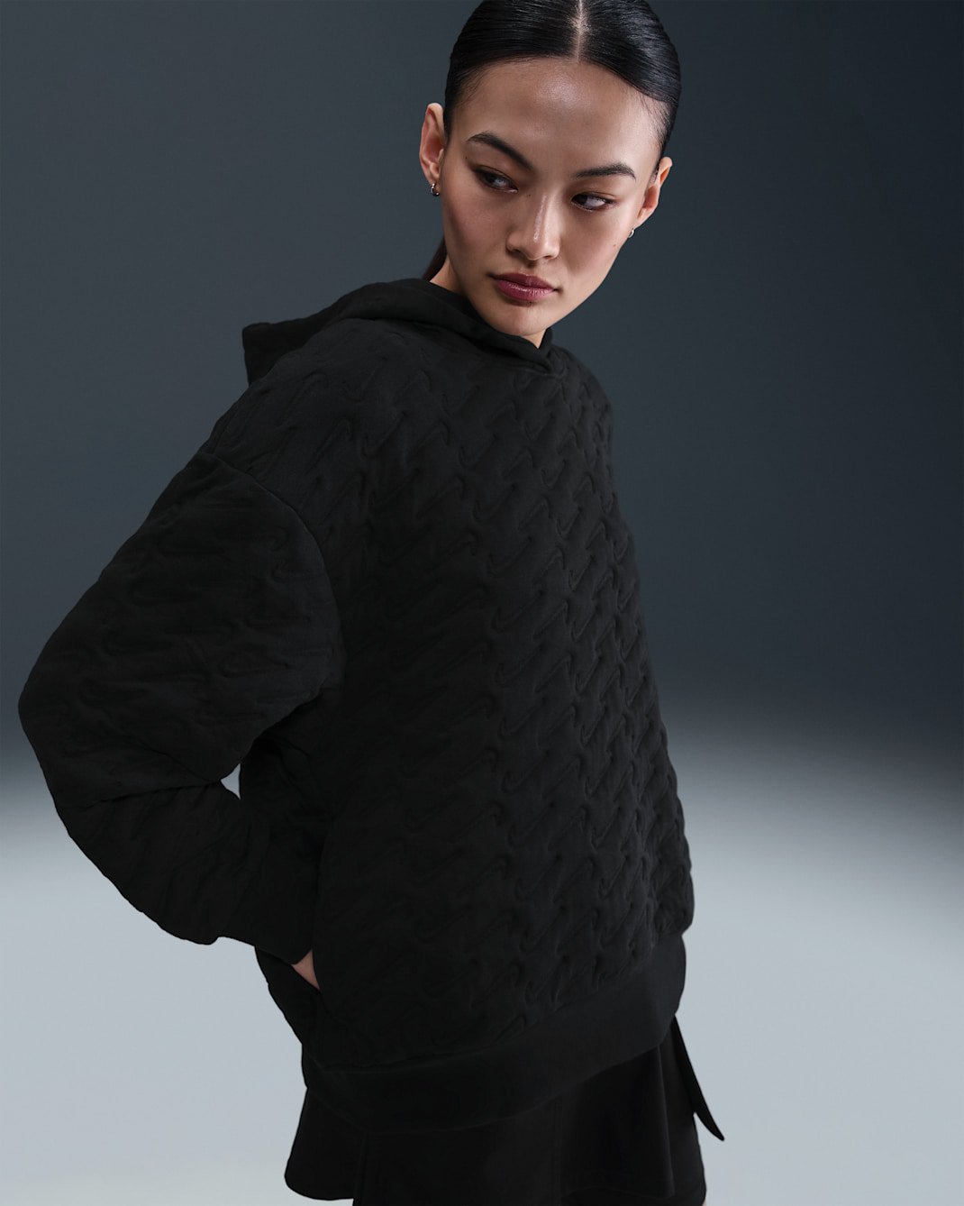 Nike Sportswear Phoenix Fleece Women's Loose Jacquard Pullover Hoodie - Black/Anthracite