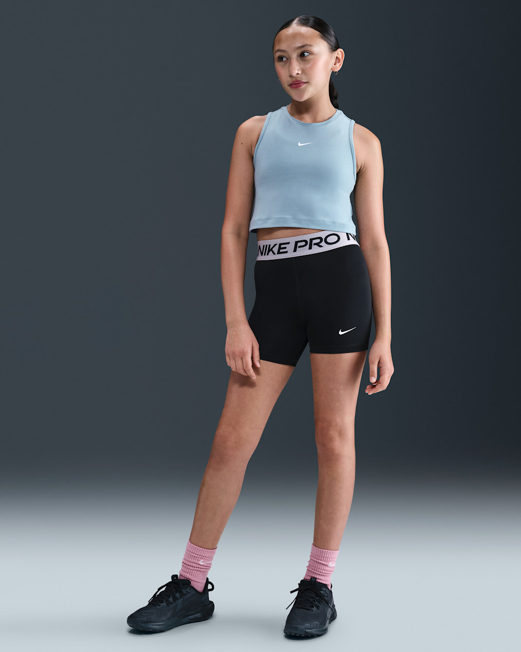 Nike Pro Girls' Shorts - Black/Platinum Violet/White