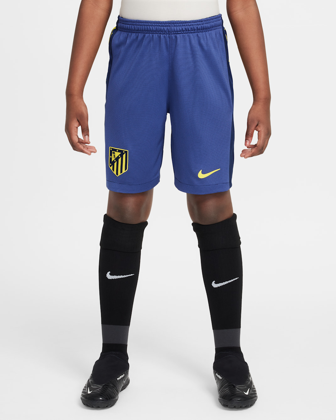 Atlético Madrid 2025/26 Stadium Away Nike Replika-Fußballshorts mit Dri-FIT-Technologie (ältere Kinder) - Binary Blue/Dark Purple Dust/Vibrant Yellow