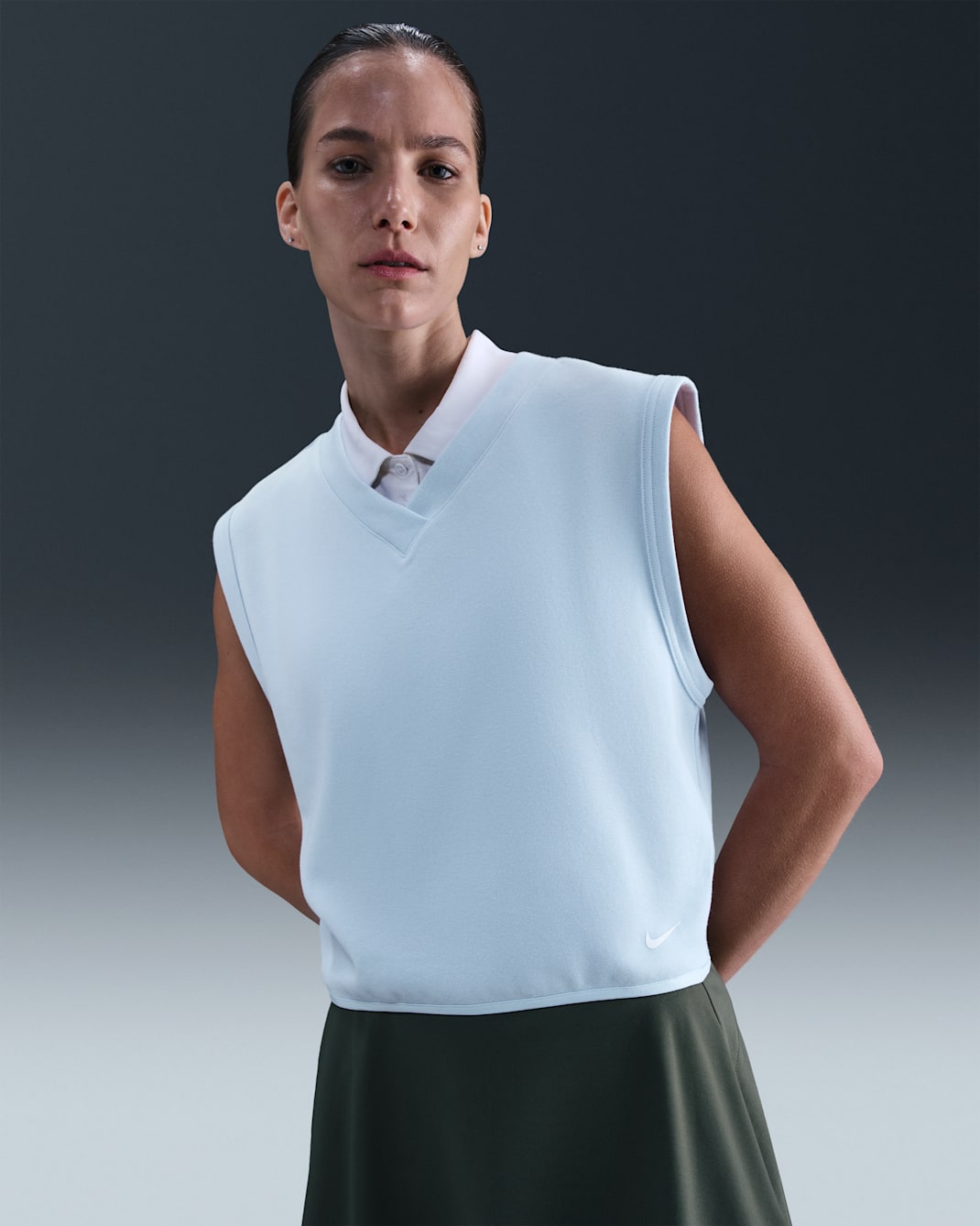 Chaleco de golf de cuello en V para mujer Nike - Azul celestino/Vela/Vela