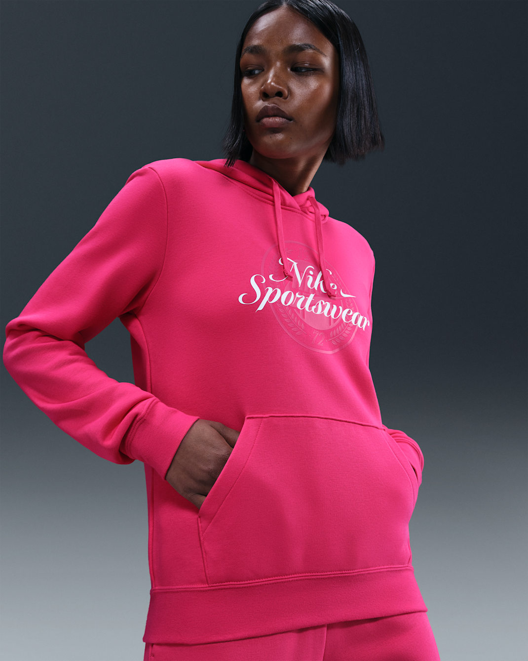 Sudadera con gorro sin cierre con estampado para mujer Nike Sportswear Club Fleece - Rosa enérgico