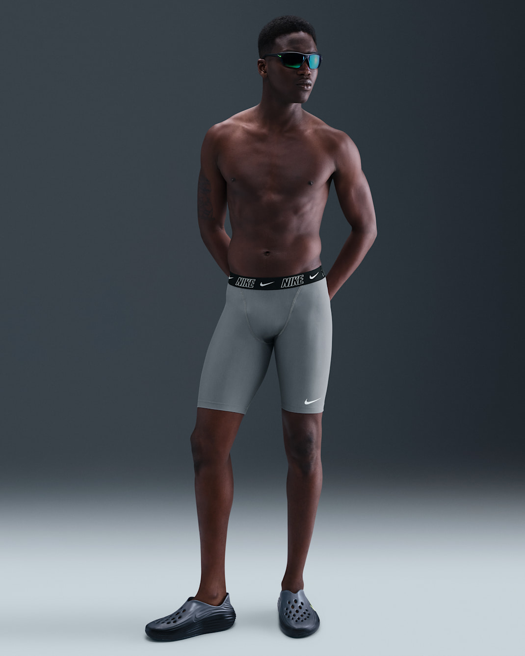 Jammer para hombre Nike Swim Logo Tape - Gris azulado/Blanco