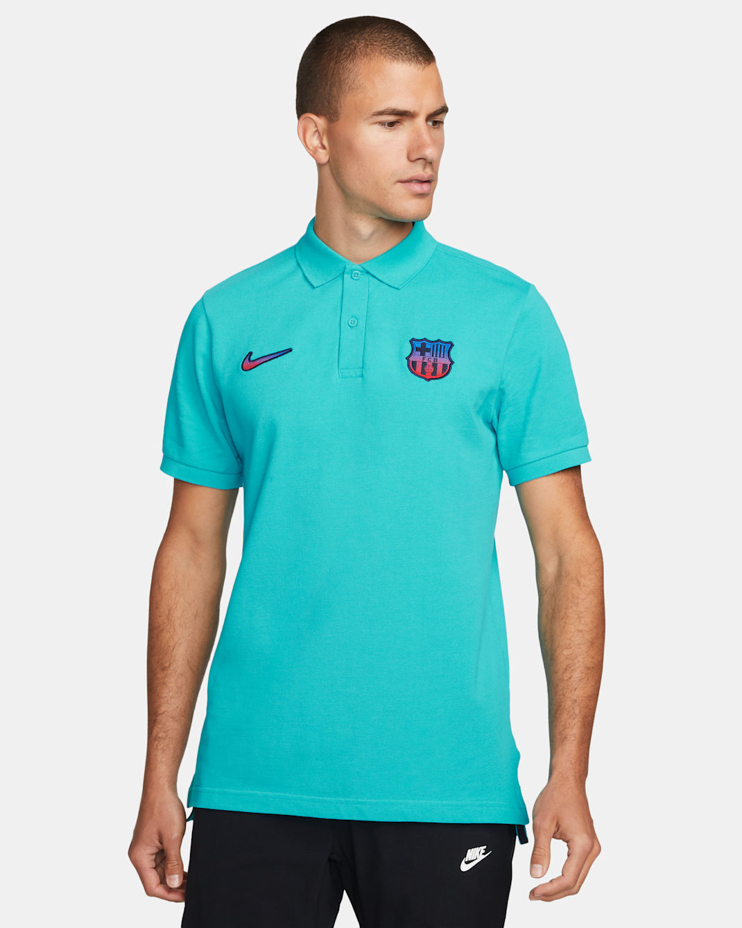 F.C. Barcelona Men's Polo - Oracle Aqua/Obsidian/Signal Blue