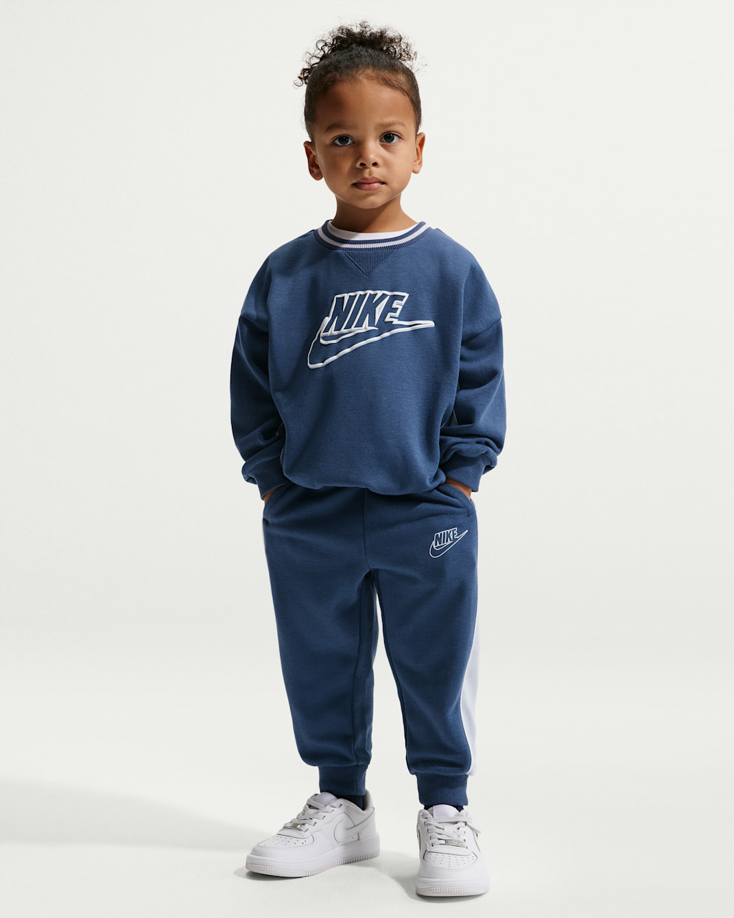 나이키 리틀키즈 프렌치 테리 컬러블록 투피스 크루 세트 - 미스틱 네이비