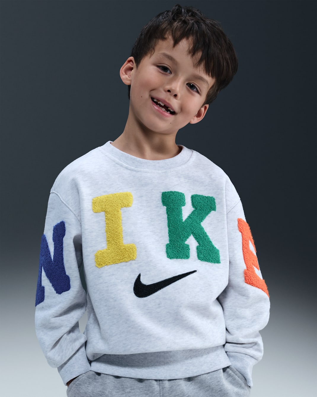 Nike Club Little Kids' Chenille Fleece Crew - Birch Heather