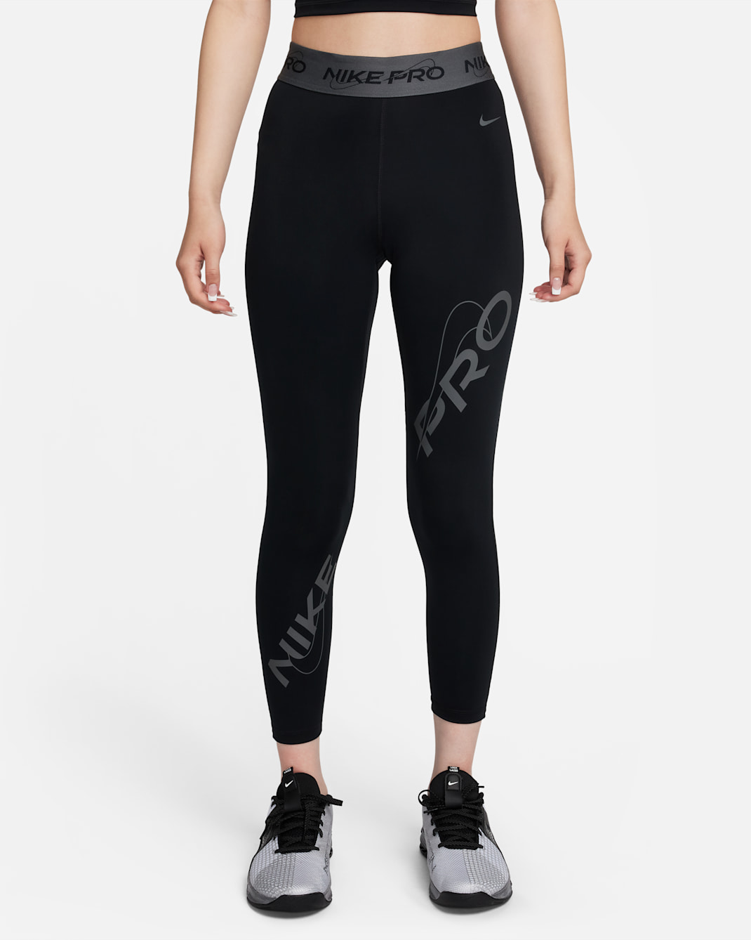 Nike Pro Women's Mid-Rise 7/8 Graphic Leggings - Black/Iron Grey