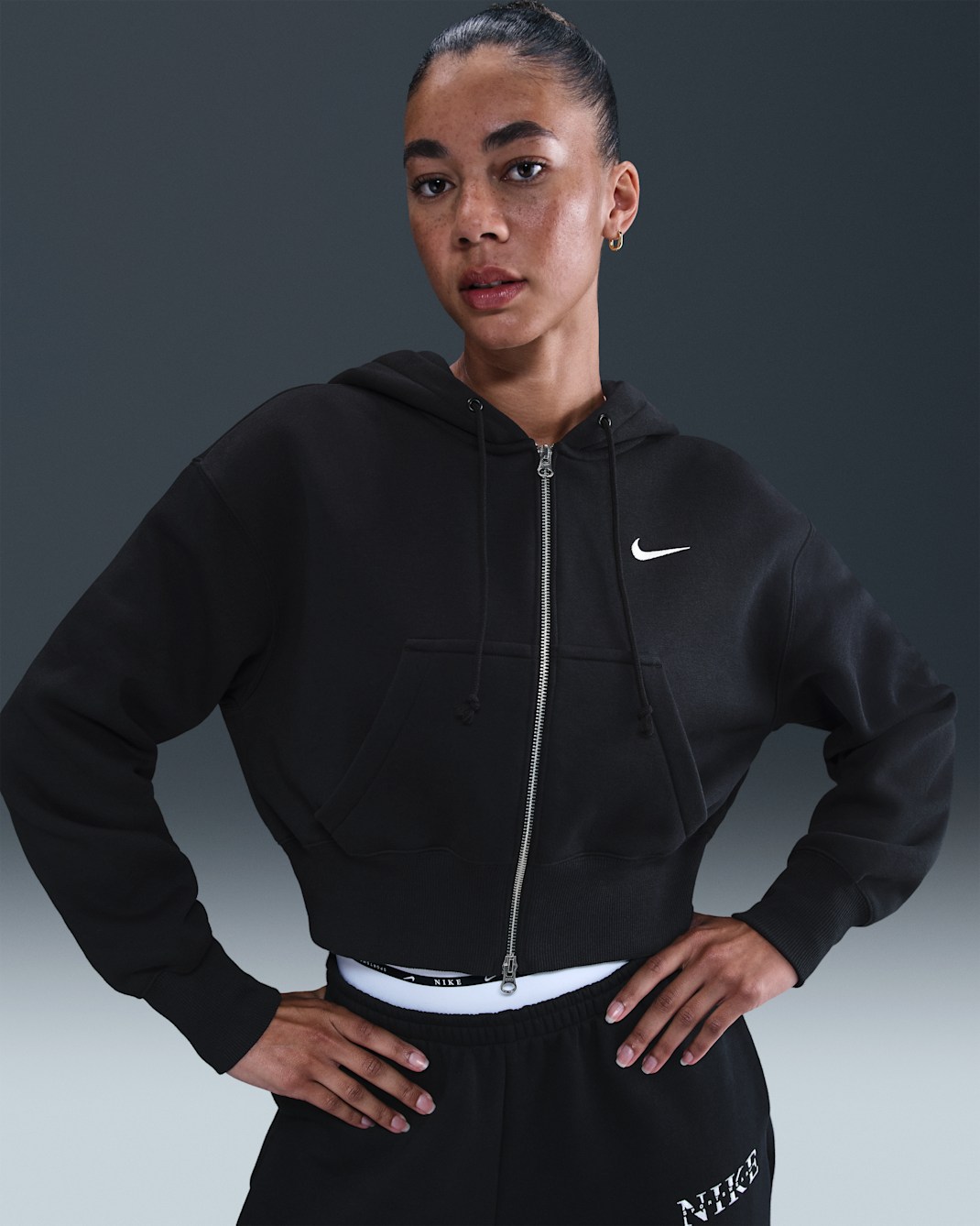 Nike Sportswear Phoenix Fleece Women's Loose Full-Zip Cropped Hoodie - Black/Sail
