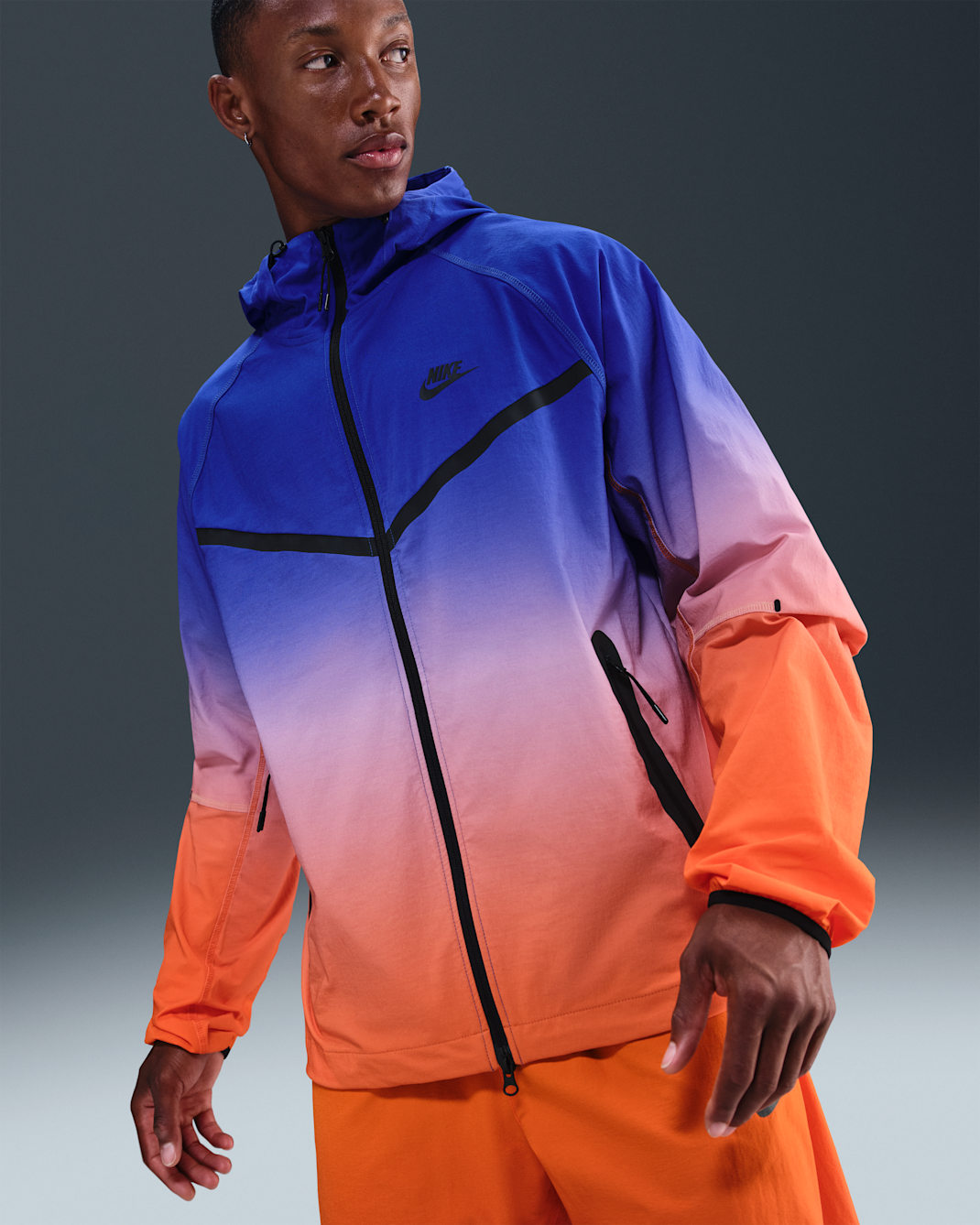 Nike Tech Webjacke mit durchgehendem Reißverschluss (Herren) - Game Royal/Safety Orange