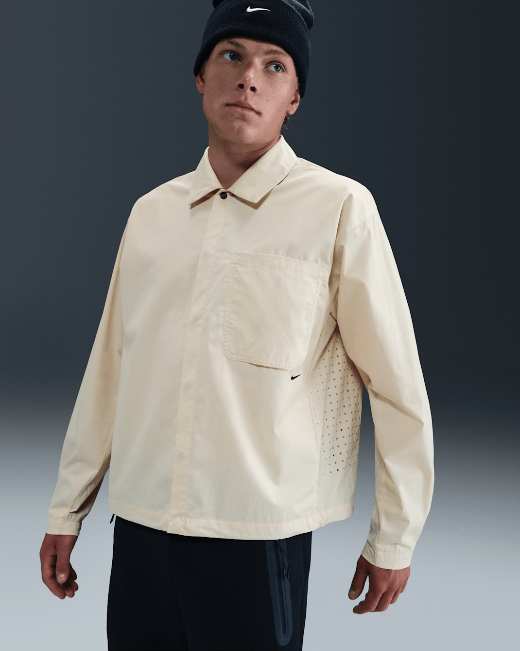 Nike Sportswear Tech Men's Button-Down Top - Light Khaki/Black