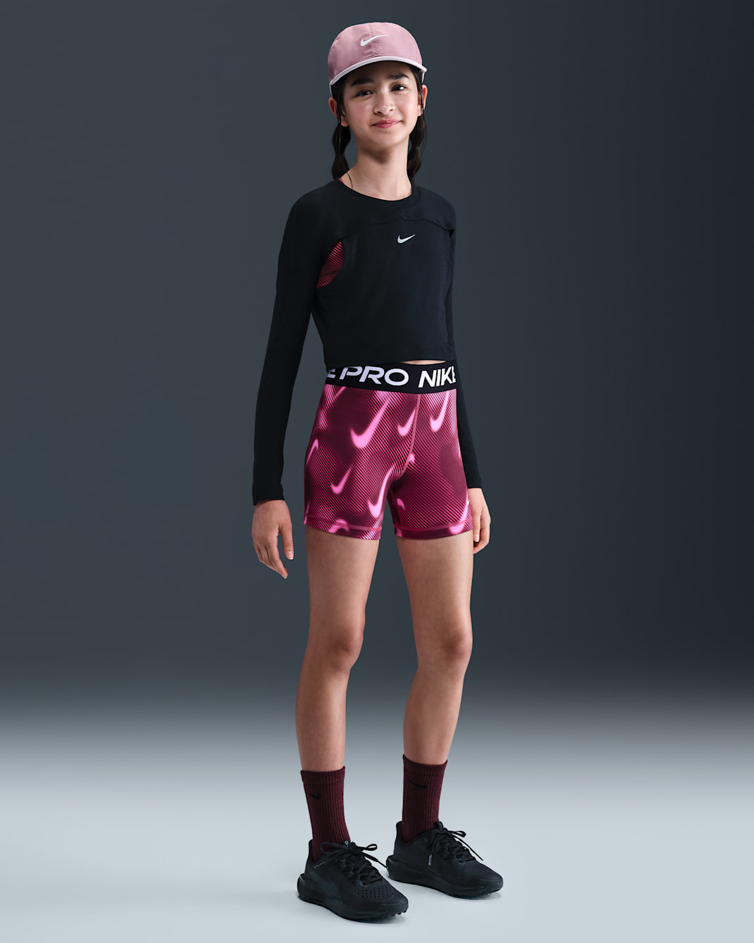 Spodenki dla dużych dzieci (dziewcząt) 8 cm Dri-FIT Nike Pro - Sweet Beet/Biel