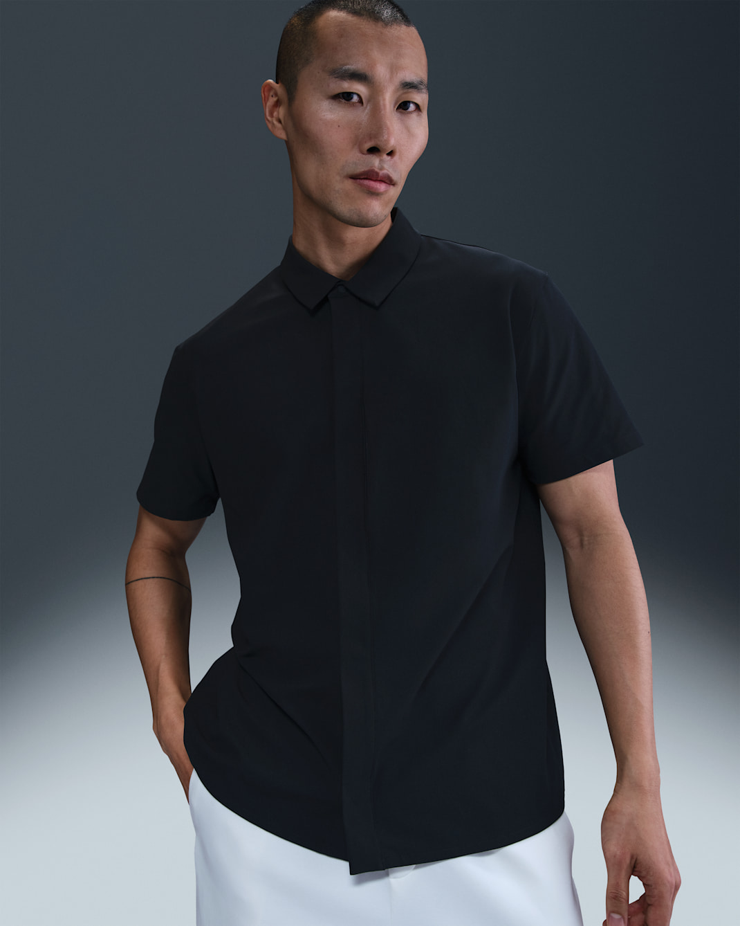 Nike 24.7 PerfectStretch Men's Dri-FIT Short-Sleeve Snap-Down Top - Black/Dark Smoke Grey