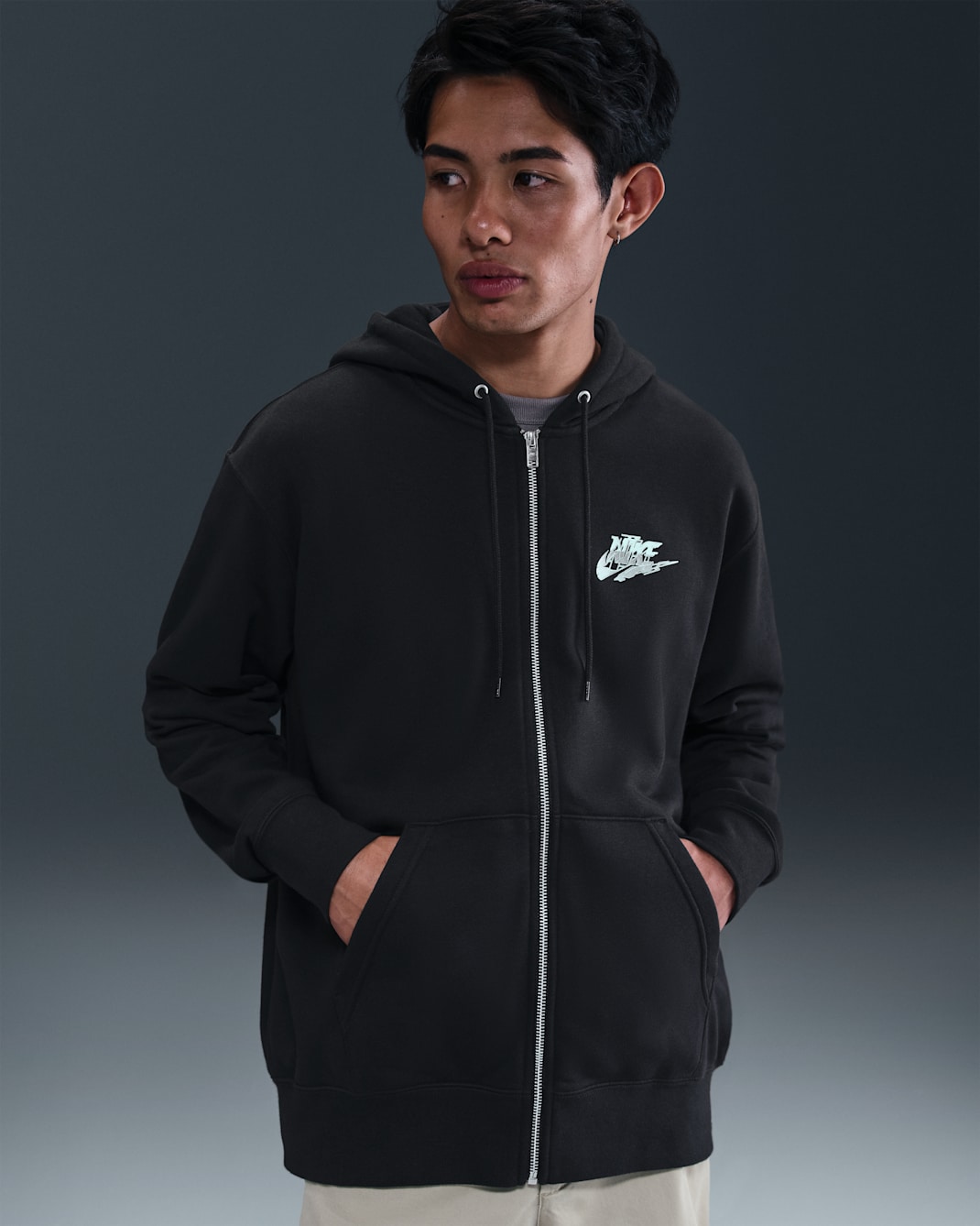 Sudadera con gorro de cierre completo de French Terry para hombre Nike Sportswear Club - Negro/Negro
