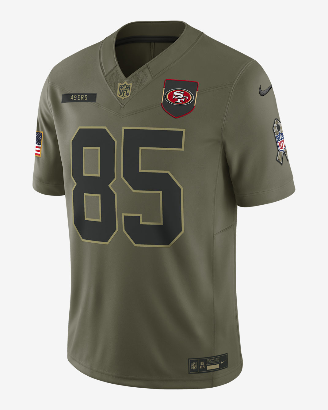 Jersey Nike Dri-FIT Limited de la NFL para hombre George Kittle San Francisco 49ers Salute to Service - Oliva medio