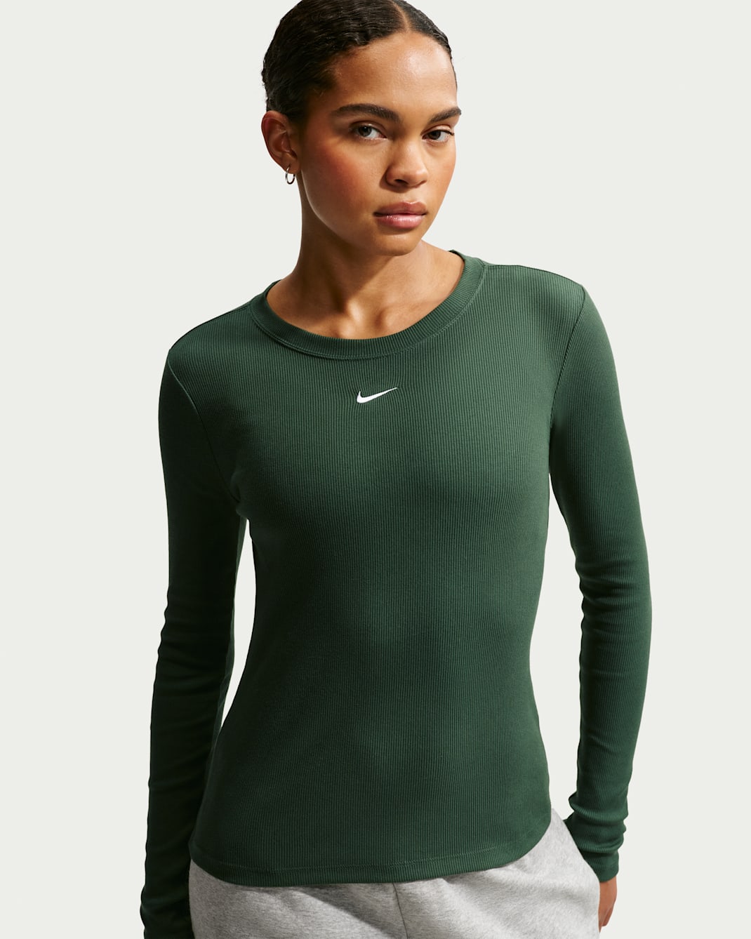 Nike Sportswear Women's Tight Long-Sleeve Ribbed T-Shirt - Fir