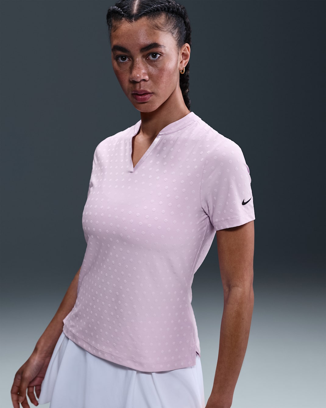 Polo de golf de manga corta Dri-FIT Blade Jacquard para mujer Nike Tour - Muñeca/Negro