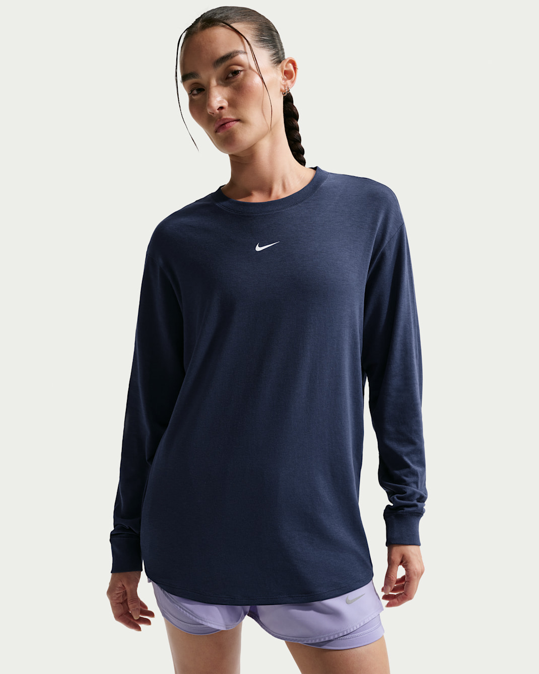 Nike One Relaxed Women's Dri-FIT Long-Sleeve Top - Midnight Navy/White