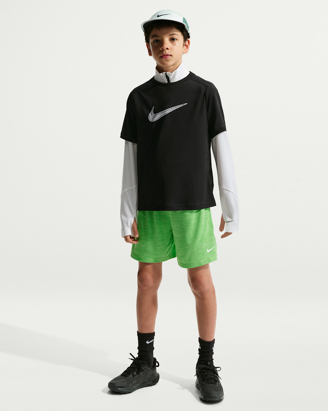 Nike Multi Older Kids' (Boys') Dri-FIT Shorts - Mean Green/Light Liquid Lime/Heather/White