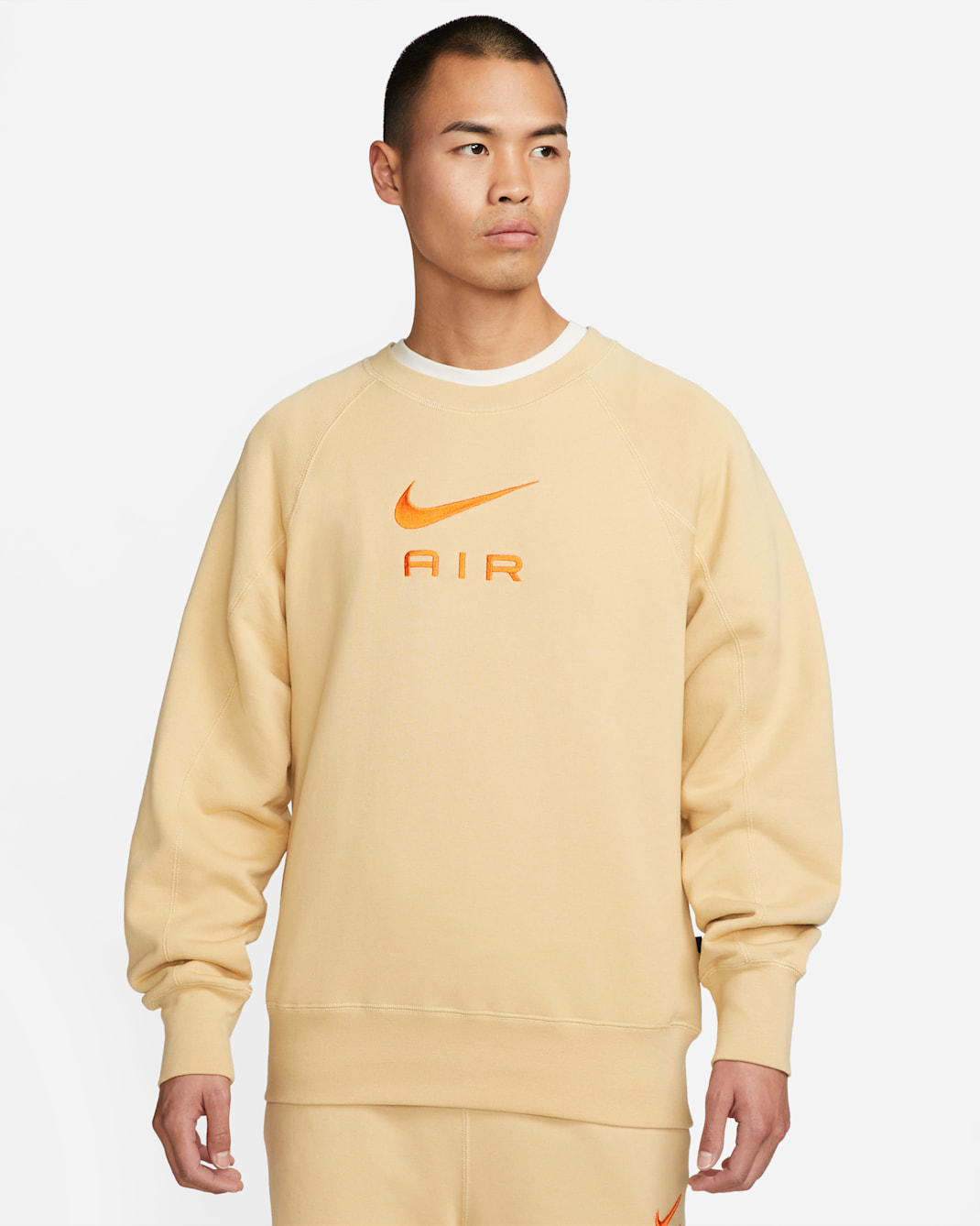 Nike Sportswear Air Men's French Terry Crew - Sesame/Safety Orange