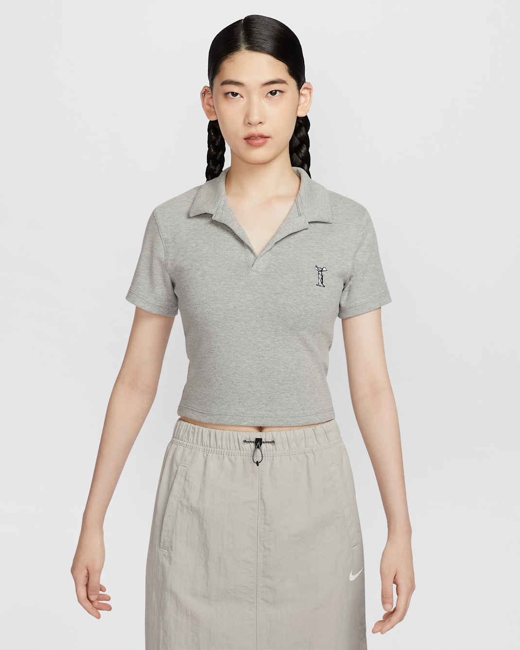 나이키 스포츠웨어 여성 반팔 폴로 탑 - 다크 그레이 헤더/블랙/화이트