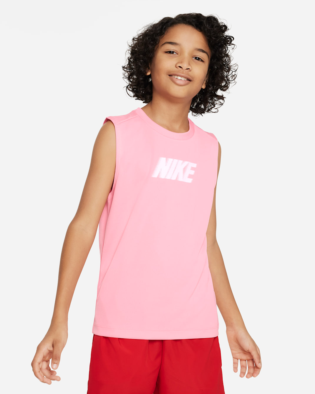 Nike Dri-FIT Multi+ Older Kids' (Boys') Sleeveless Training Top - Coral Chalk/White