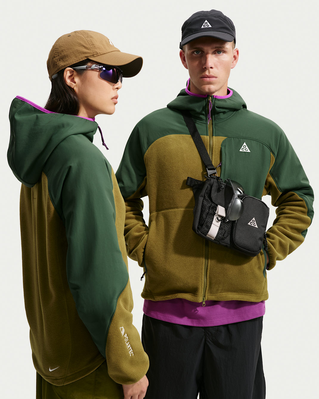 Vêtement deuxième couche à capuche et zip Nike ACG « Wolf Tree » Plus - Fir/Olive Flak/Vivid Purple/Summit White